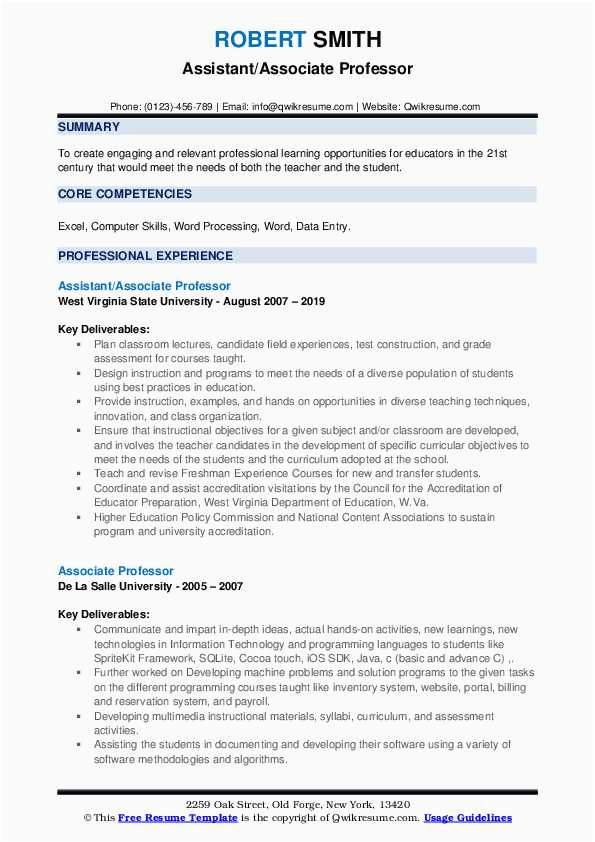 Sample Career Objective for assistant Professor Resume associate Professor Resume Samples