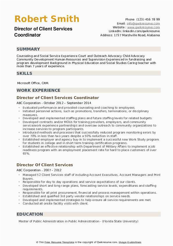 Sample Director Of Client Services Resume Director Client Services Resume Samples