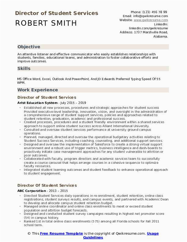 Sample Director Of Student Affairs Resume Director Student Services Resume Samples