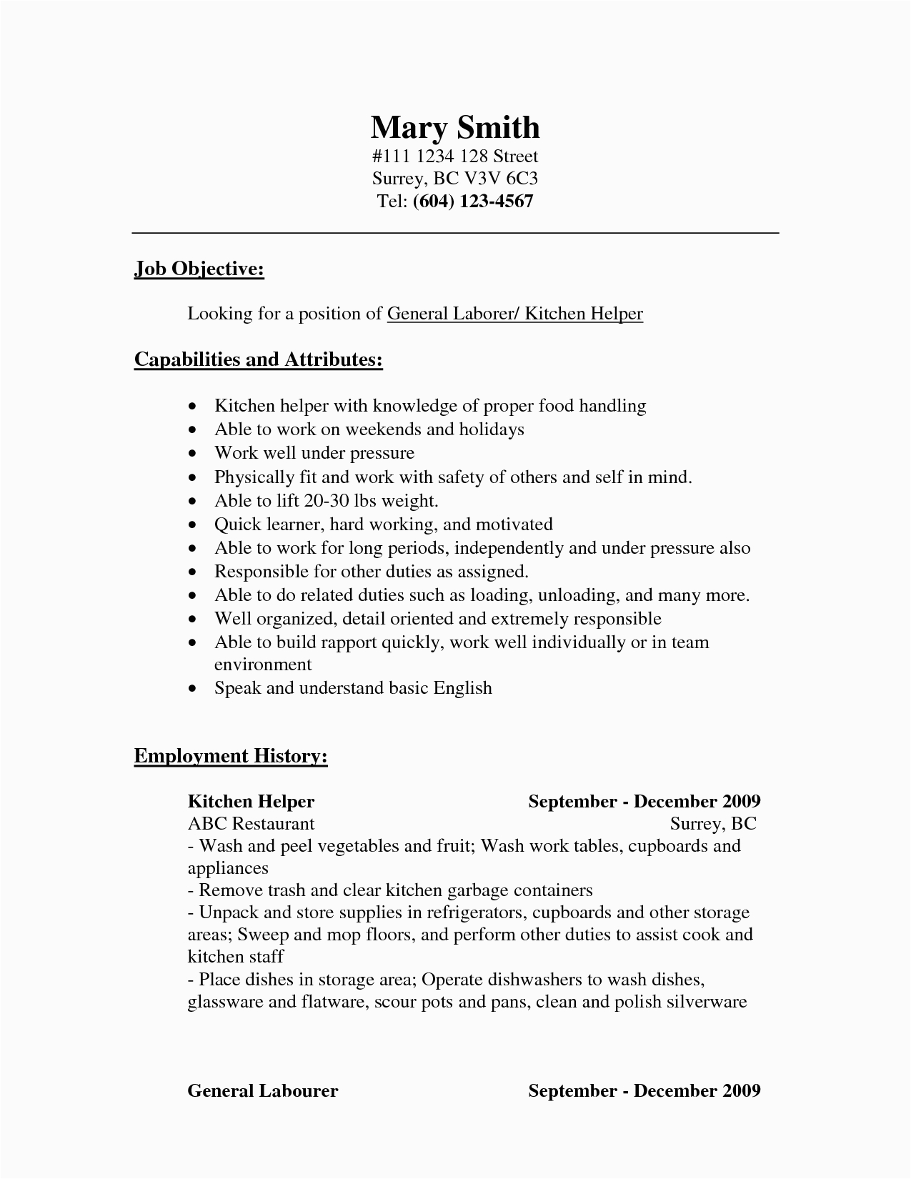 Sample for A Resume for Kitchen Help Kitchen Help Resume Madeira Restaurant Kitchen Helper Resume Example