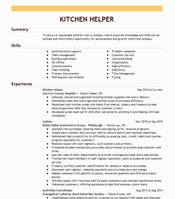 Sample for A Resume for Kitchen Help Kitchen Helper Kitchen Staff Resume Sample Kitchen Helper Resume