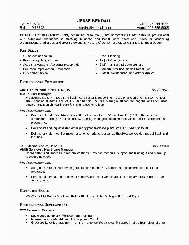 Sample for Healthcare Resume Summary Statement Example Health Care Manager Resume Free Sample