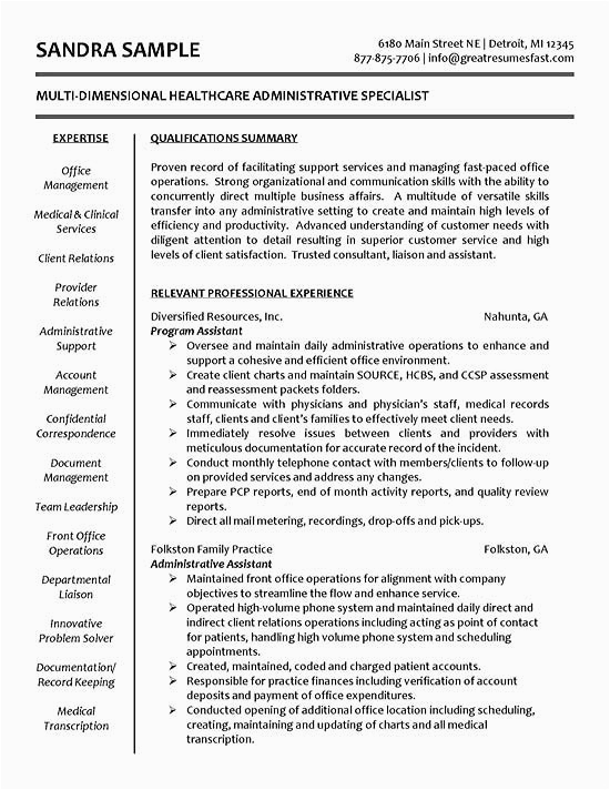 Sample for Healthcare Resume Summary Statement Healthcare Resume Example Sample
