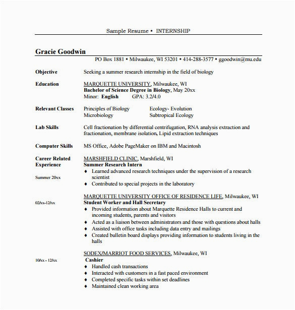 Sample Objective Statement for Internship Resume 10 Internship Resume Templates Doc Excel Pdf Psd