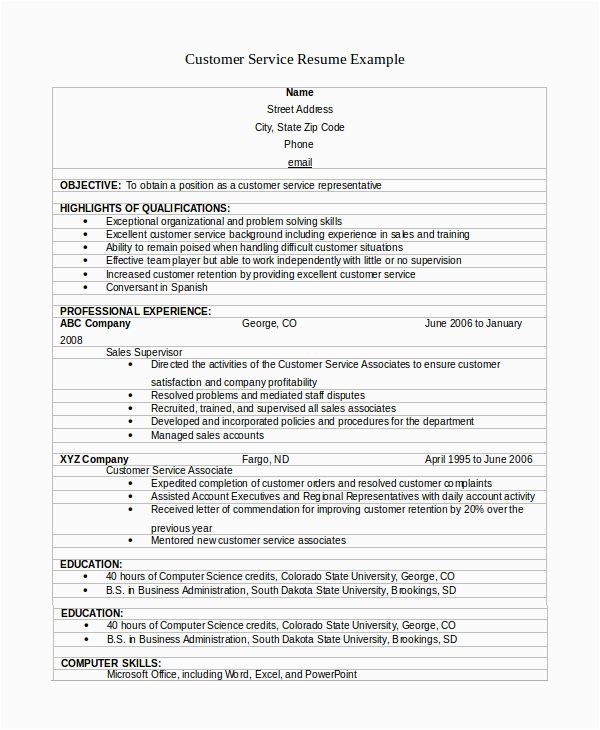 Sample Objective Statements for Customer Service Resume Free 8 Sample Customer Service Objective Templates In Pdf