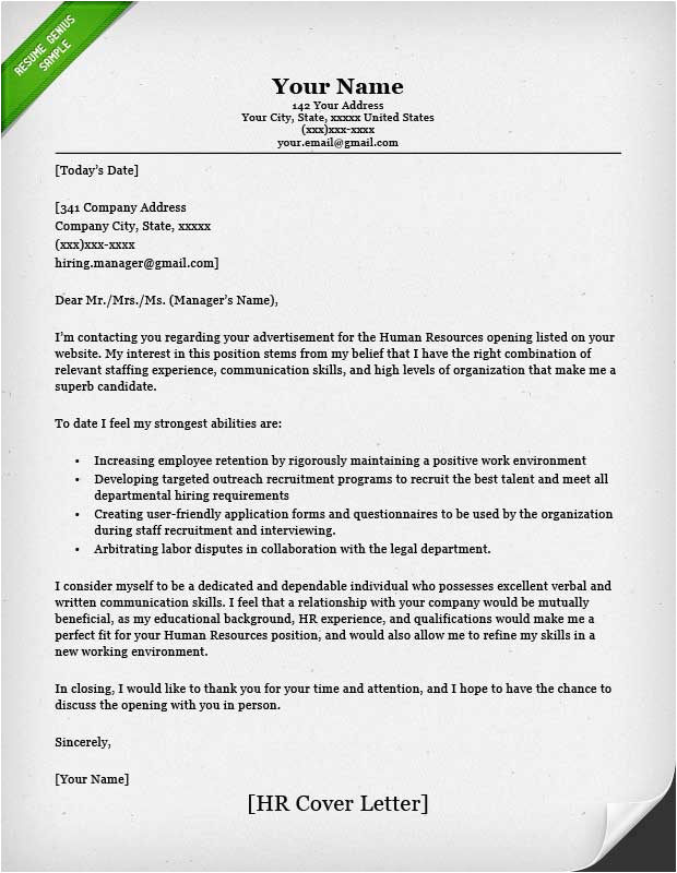 Sample Of Cover Letter for Resume for Human Resource Specialist Application Letter Human Resource Manager Hr Manager Cover Letter