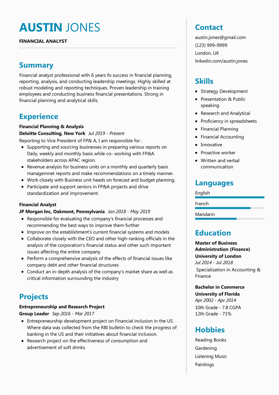 Sample Of Resume for Financial Analyst Financial Analyst Resume Example 2022