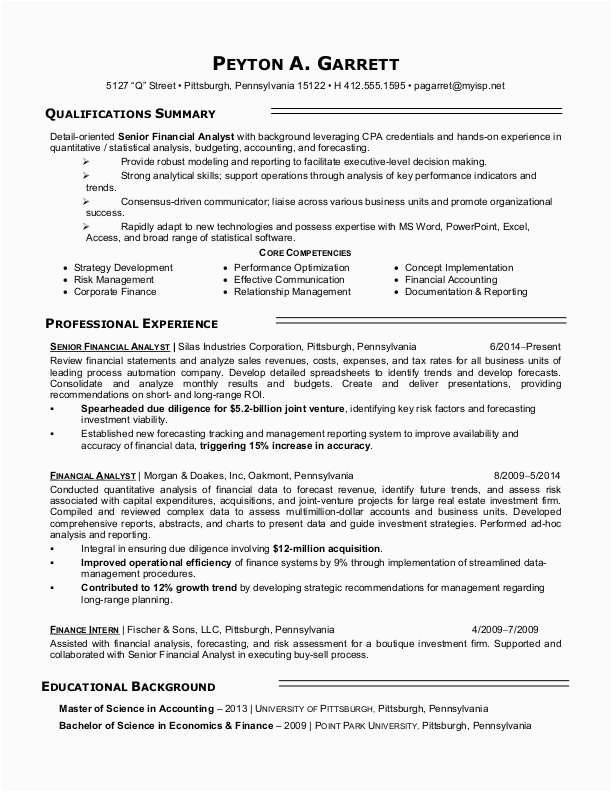 Sample Of Resume for Financial Analyst Financial Analyst Resume Sample