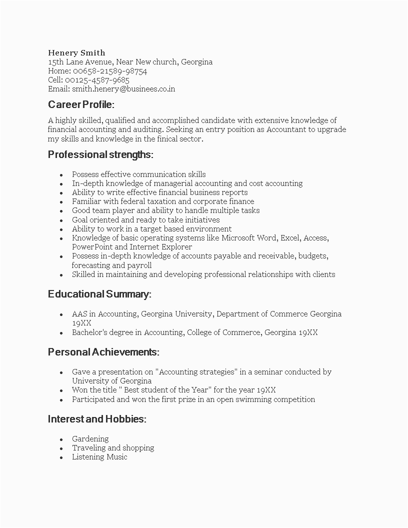 Sample Of Resume for Fresh Graduate Of Accounting Technology Sample Resume for Accountant Fresh Graduate Best Resume Examples