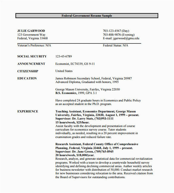Sample Of Resume for Government Positions Federal Resume Template 8 Free Word Excel Pdf format Download