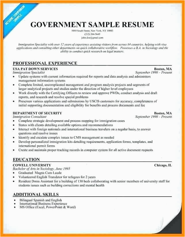 Sample Of Resume for Government Positions Free Resume Templates Government Resume Examples