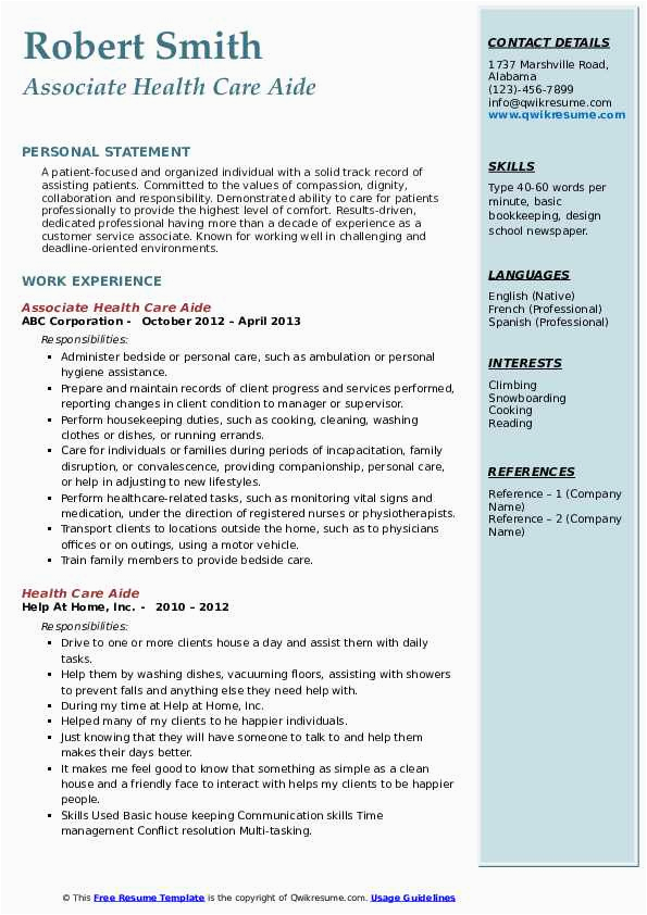 Sample Of Resume for Health Care Aide Health Care Aide Resume Samples