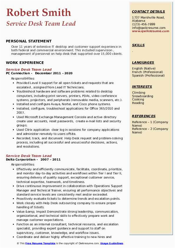 Sample Professional Services Team Lead Resumes Service Desk Team Lead Resume Samples