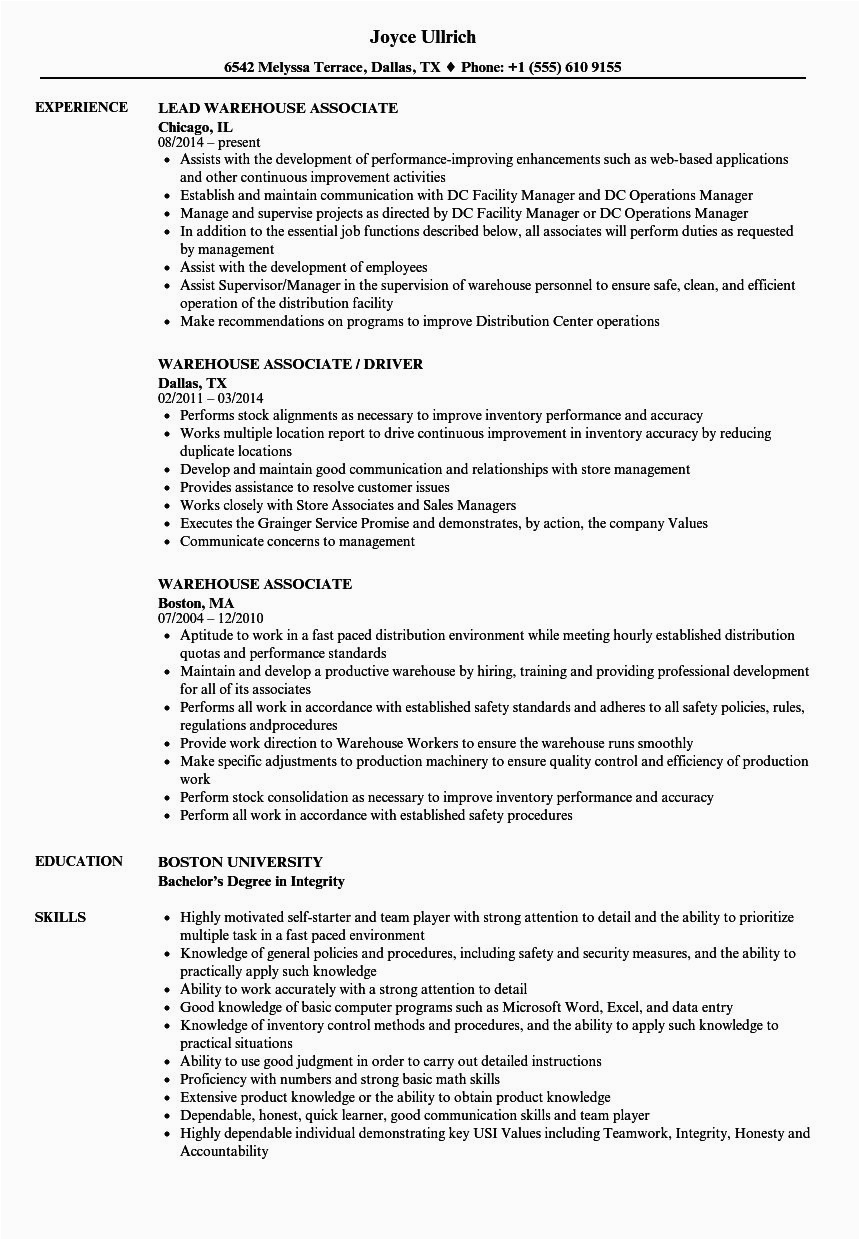 Sample Professional Summary for Resume for Warehouse associate √ 25 Resume Template for Warehouse Worker In 2020 with Images