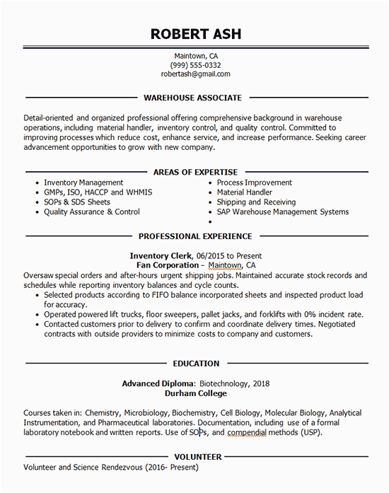Sample Professional Summary for Resume for Warehouse associate Warehouse associate Resume Example Inventory Shipping Receiving