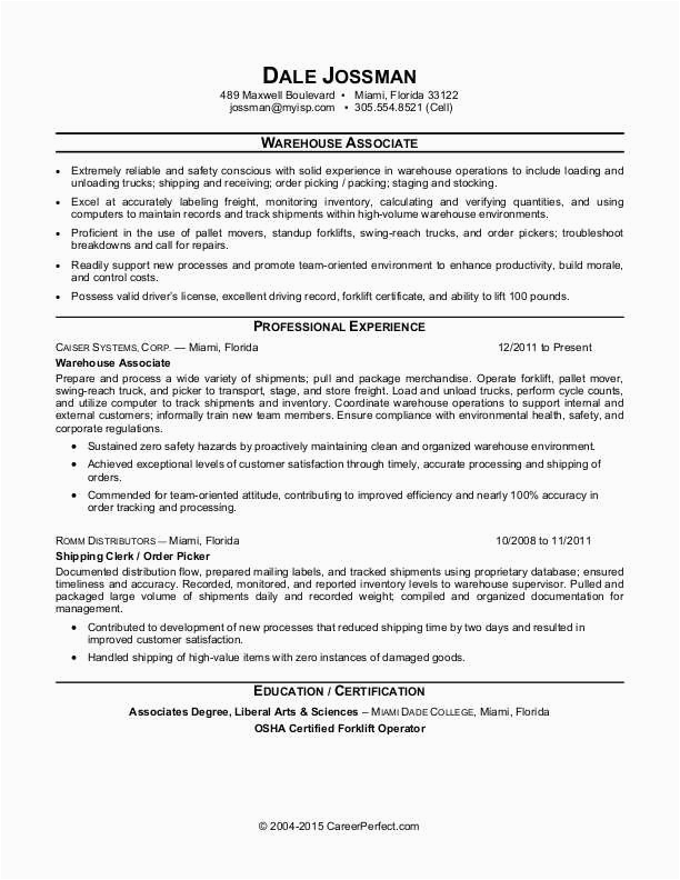 Sample Professional Summary for Resume for Warehouse associate Warehouse Worker Resume