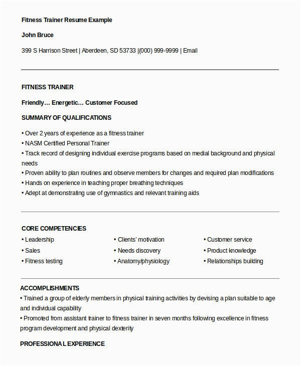 Sample Professional Summary for Resume Personal Trainer 8 Personal Trainer Resume Templates Pdf Doc