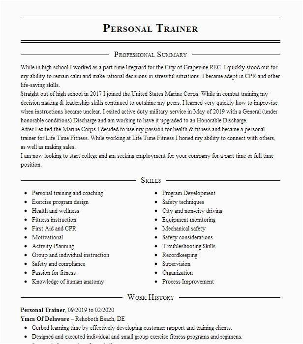 Sample Professional Summary for Resume Personal Trainer Best Personal Trainer Resume Example