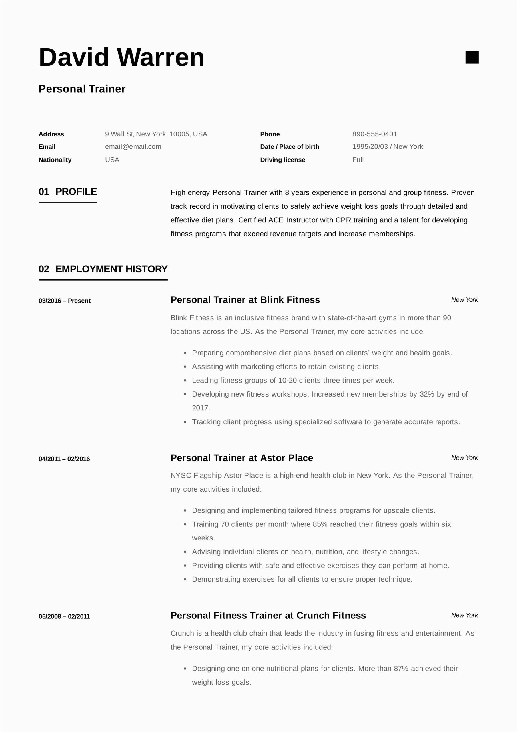 Sample Professional Summary for Resume Personal Trainer Personal Trainer Resume