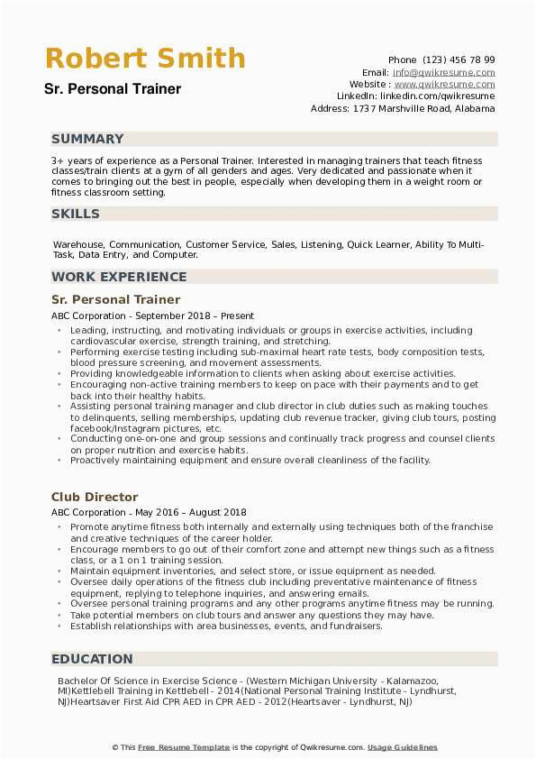 Sample Professional Summary for Resume Personal Trainer Personal Trainer Resume Samples