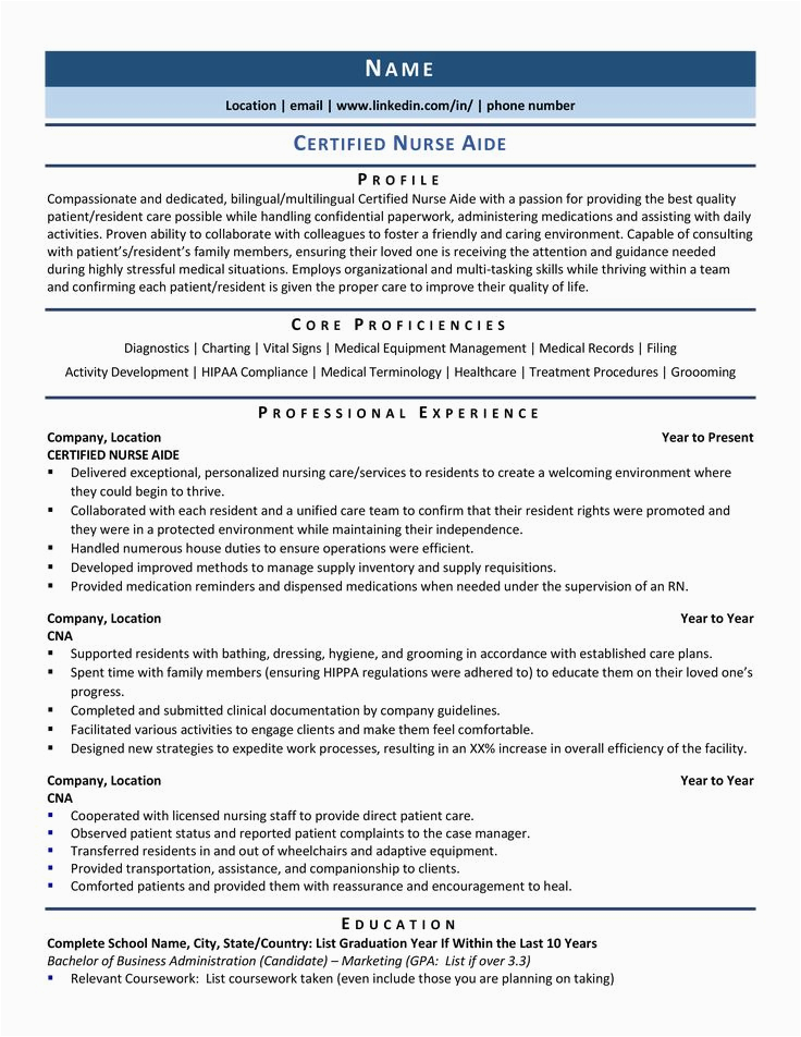 Sample Professional Summary On Resume for Nurse Certified Nurse Aide Resume Samples & Template for 2020