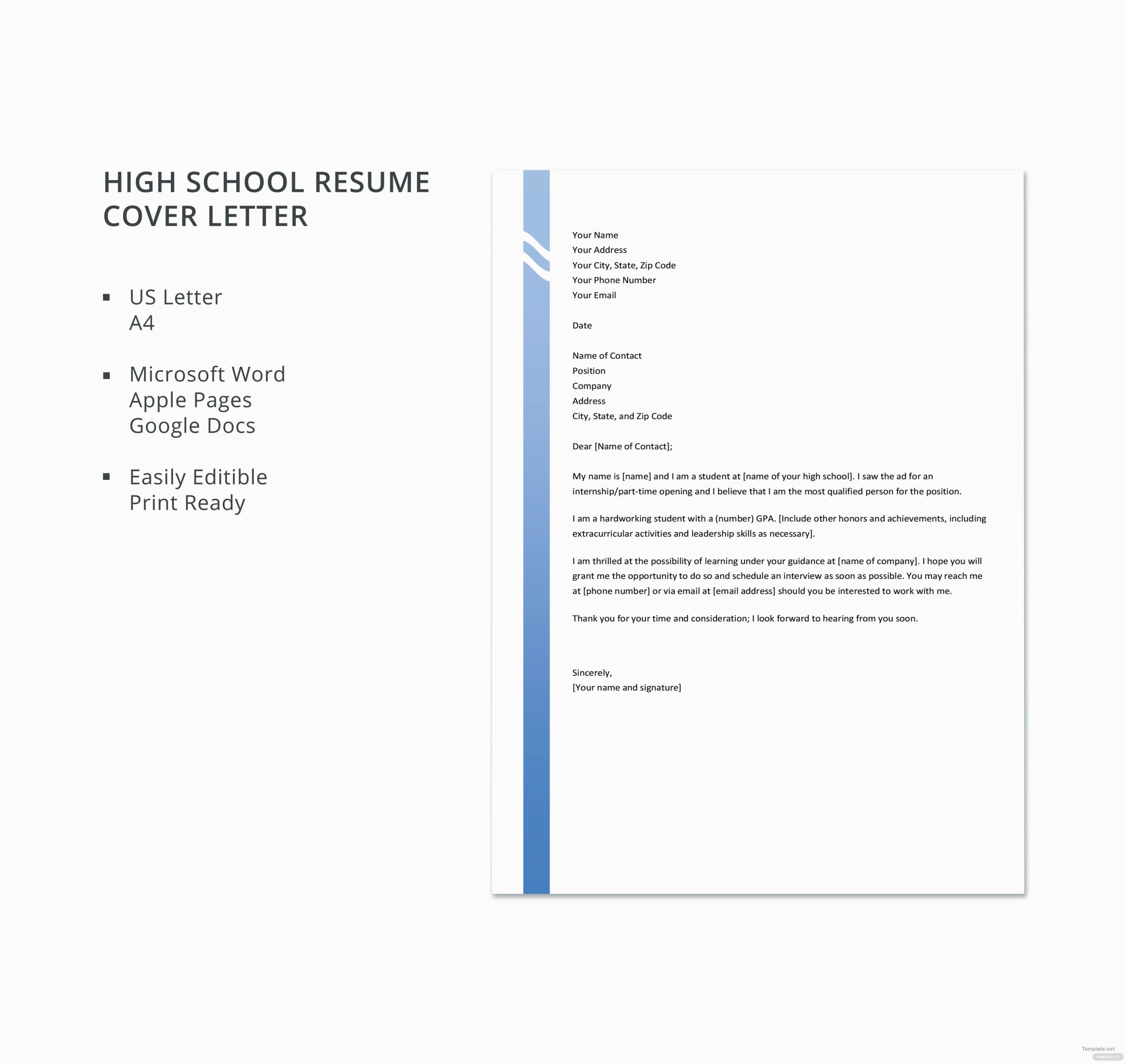 Sample Resume Cover Letter for High School Students Free High School Resume Cover Letter Template In Microsoft Word Apple