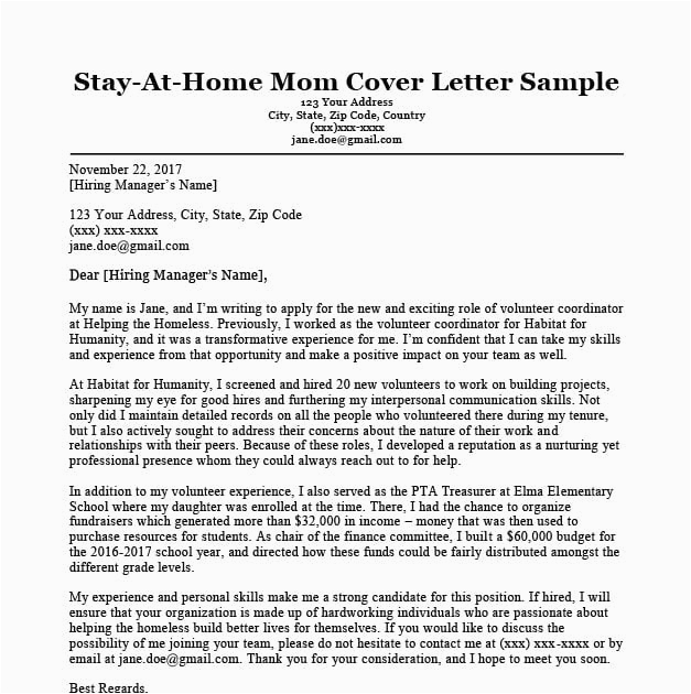 Sample Resume Cover Letter for Mom Returning to Work Cover Letter for Stay at Home Mom Returning to Work Examples