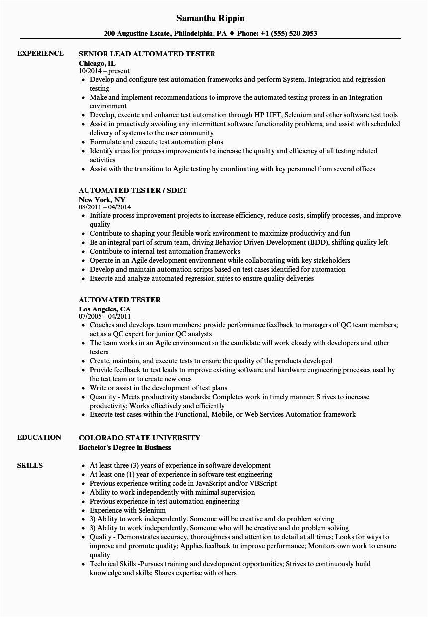 Sample Resume for 3 Years Experience In Selenium Testing Selenium Automation Tester Resume