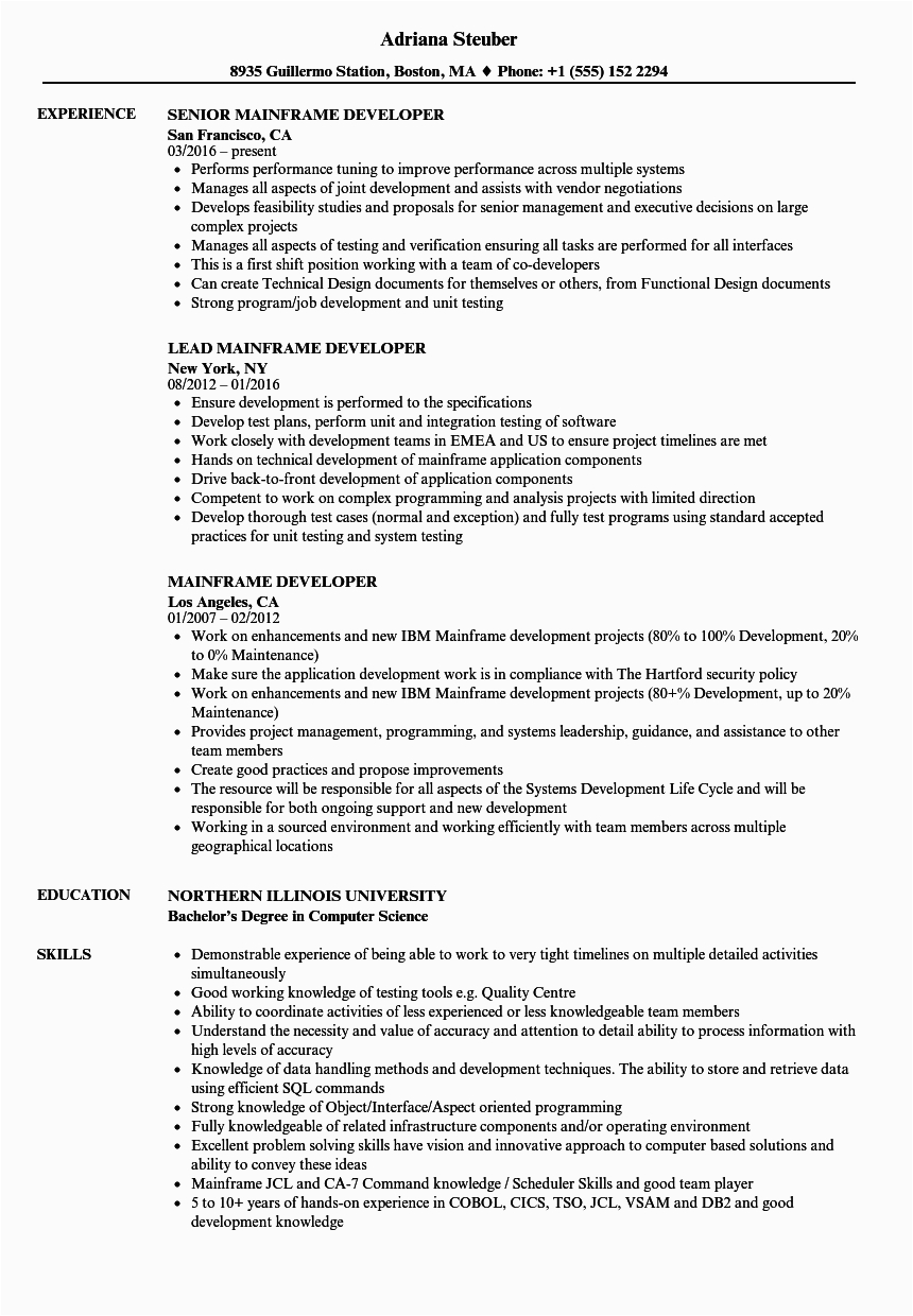 Sample Resume for 3 Years Experienced Mainframe Developer Mainframe Developer Resume Samples