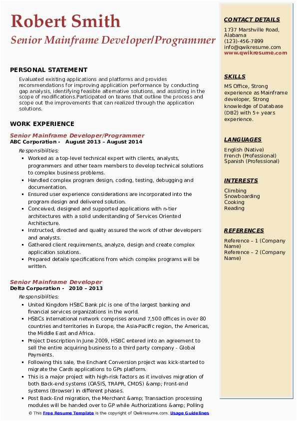 Sample Resume for 3 Years Experienced Mainframe Developer Senior Mainframe Developer Resume Samples