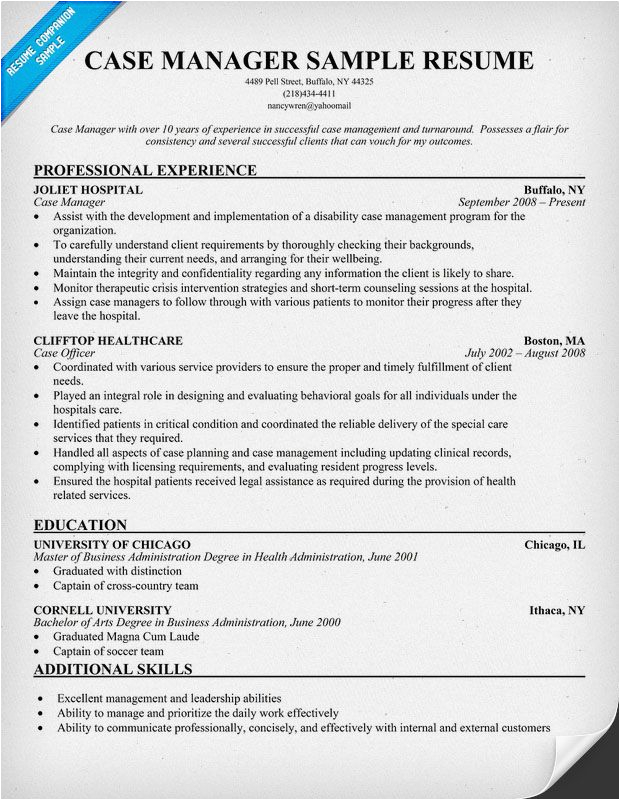 Sample Resume for A Case Manager Case Manager Resume