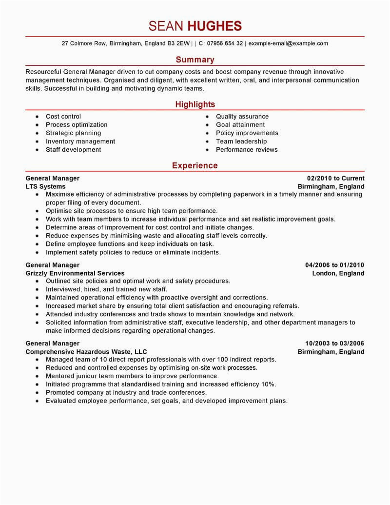 Sample Resume for A General Manager Best General Manager Resume Example From Professional Resume Writing