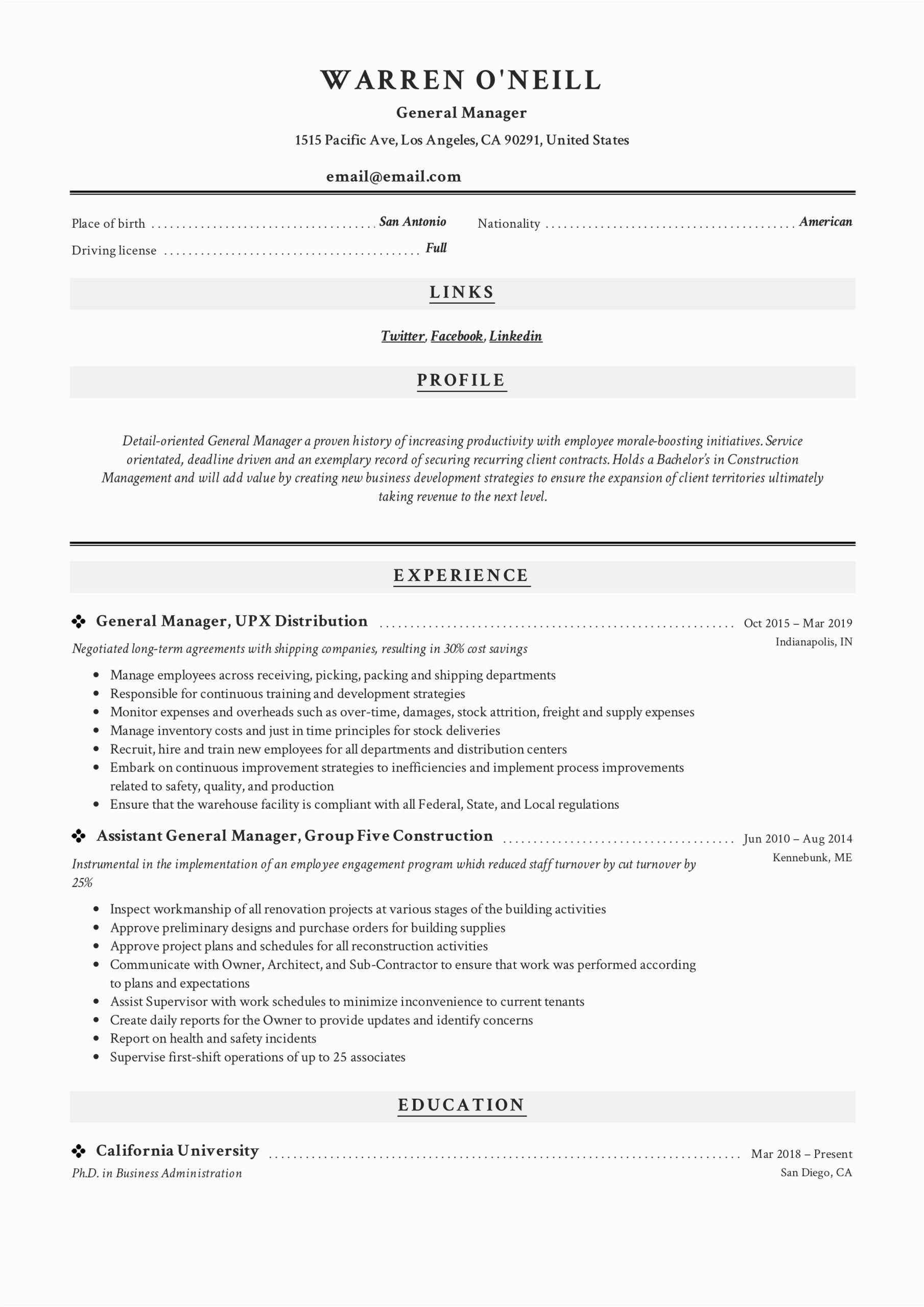 Sample Resume for A General Manager General Manager Resume & Writing Guide 12 Resume Examples