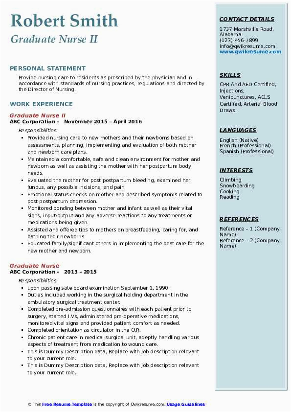 Sample Resume for A Graduate Nurse Graduate Nurse Resume Samples