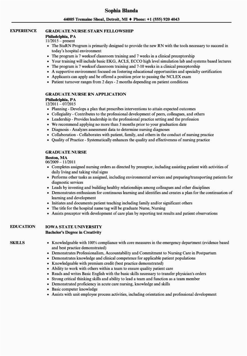 Sample Resume for A Graduate Nurse New Grad Nursing Resume Templates Addictionary