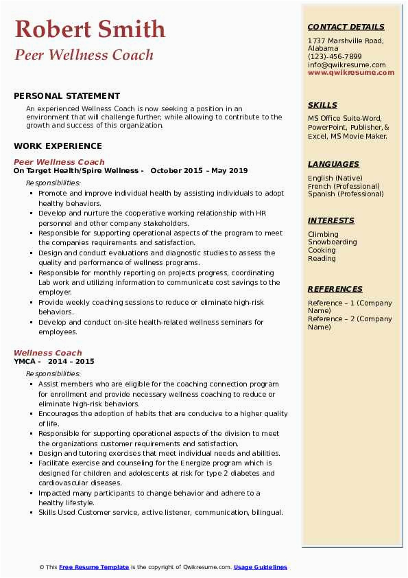 Sample Resume for A Health Coach Wellness Coach Resume Samples