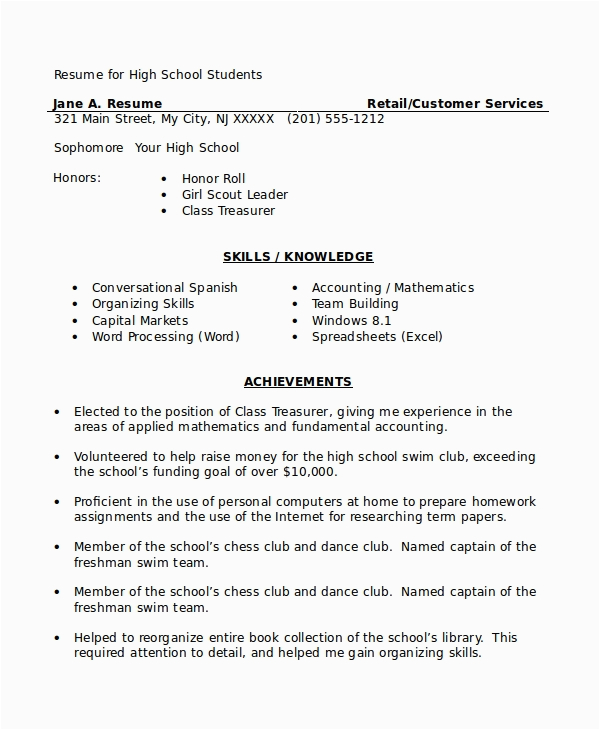 Sample Resume for A Hgh Schooler Free 8 Sample High School Student Resume Templates In Ms Word