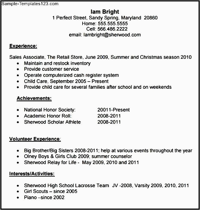 Sample Resume for A Hgh Schooler High School Resume Template Pdf Download Sample Templates