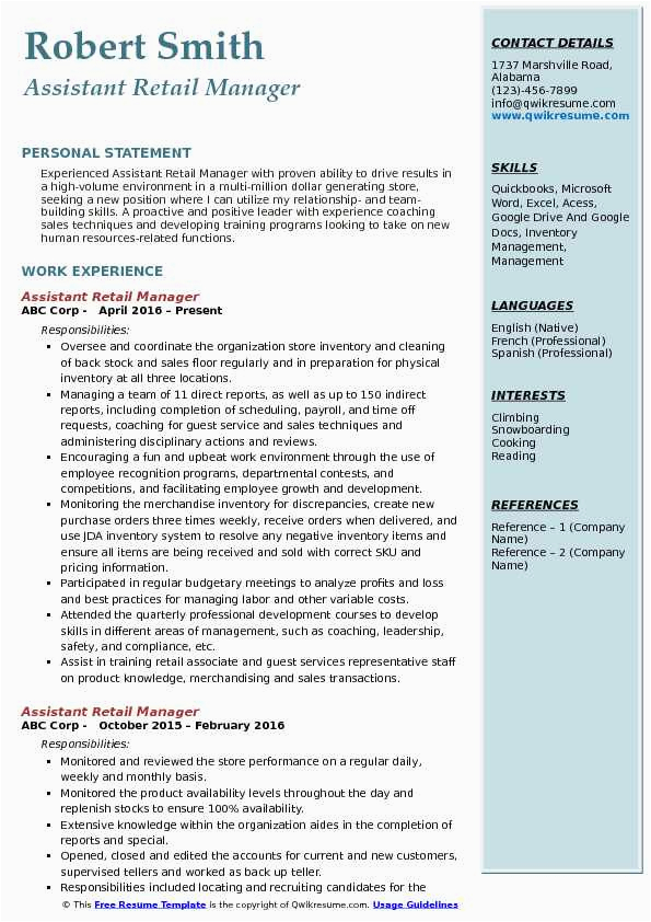 Sample Resume for assistant Store Manager In Retail 43 Retail assistant Resume Sample Pics Sample Factory Shop