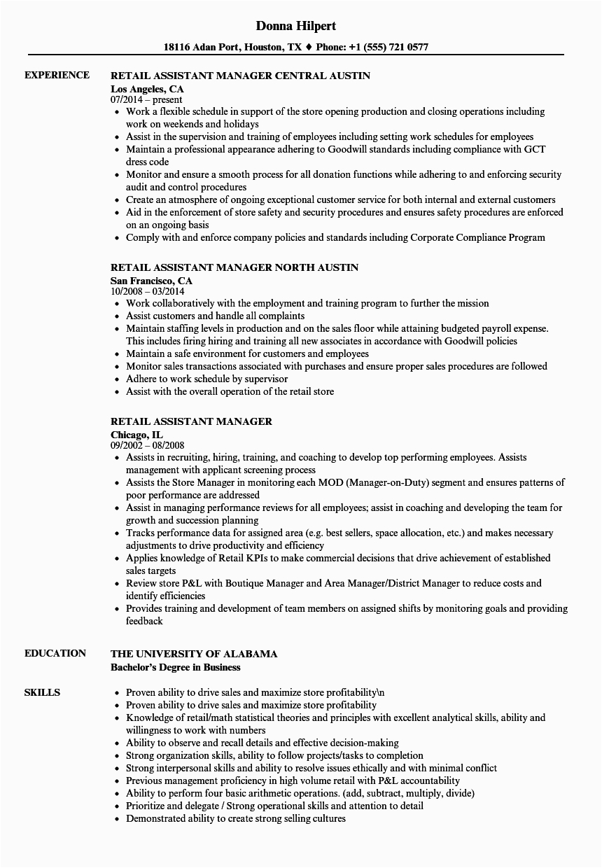 Sample Resume for assistant Store Manager In Retail assistant Retail Managers Resume Template