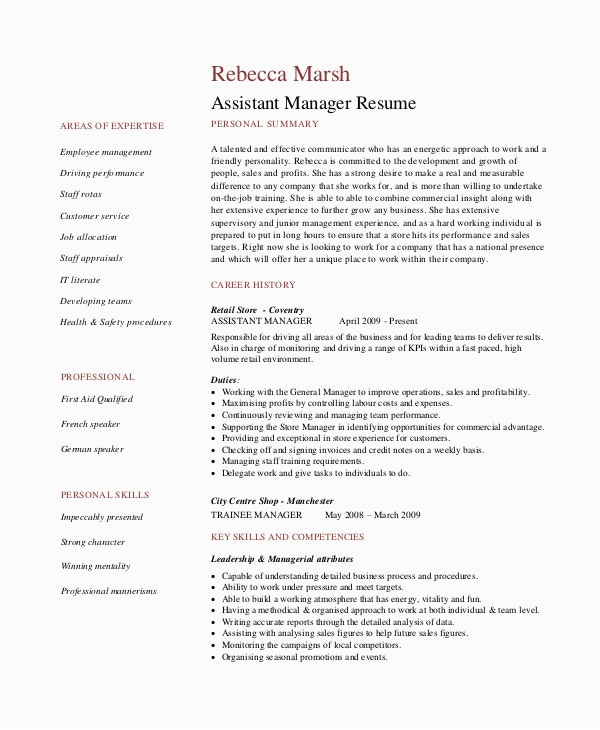 Sample Resume for assistant Store Manager In Retail Resume Sample assistant Store Manager Retail assistant Store Manager