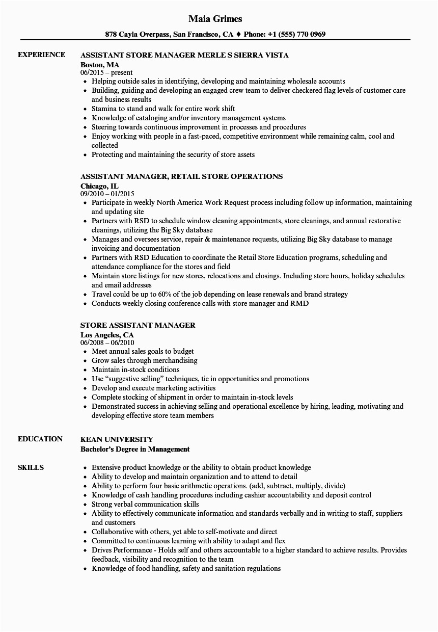 Sample Resume for assistant Store Manager In Retail Retail assistant Manager Resumes