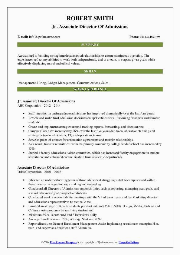 Sample Resume for associate Director Of Admissions associate Director Admissions Resume Samples