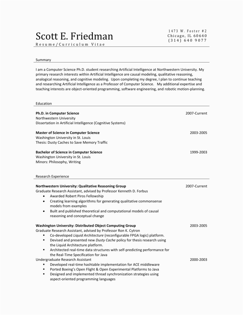 Sample Resume for associate Professor In Computer Science Friedman Cv Puter Science Division