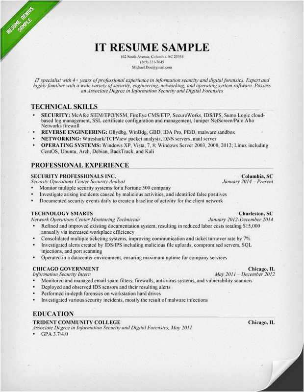Sample Resume for associates Degree In Information Technology Information Technology It Resume Sample