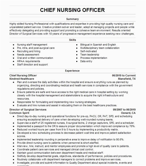 Sample Resume for asst Cheif Nursing Officer Chief Nursing Ficer Resume Example Cedar Ridge Behavioral Health
