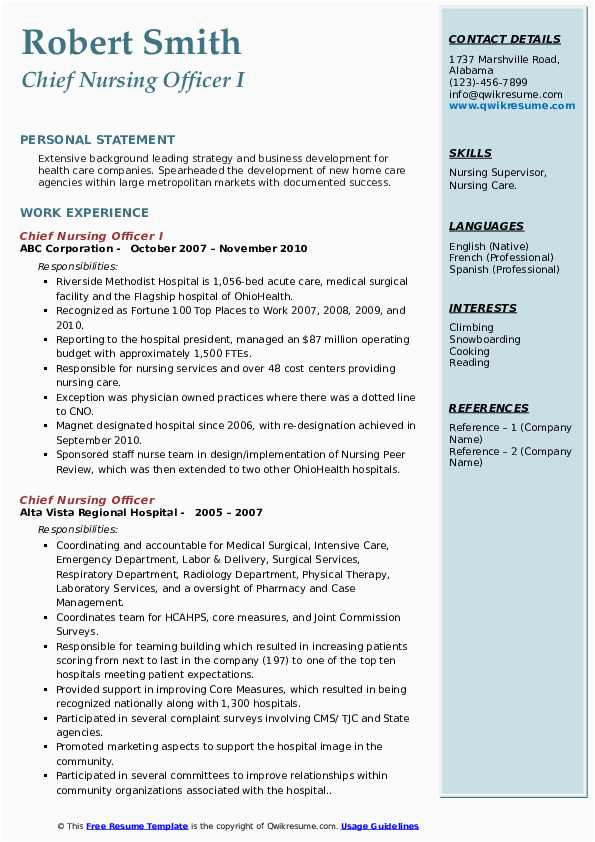 Sample Resume for asst Cheif Nursing Officer Chief Nursing Ficer Resume Samples
