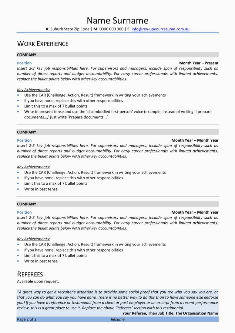 Sample Resume for Australian It Jobs Free Australian Resume Template