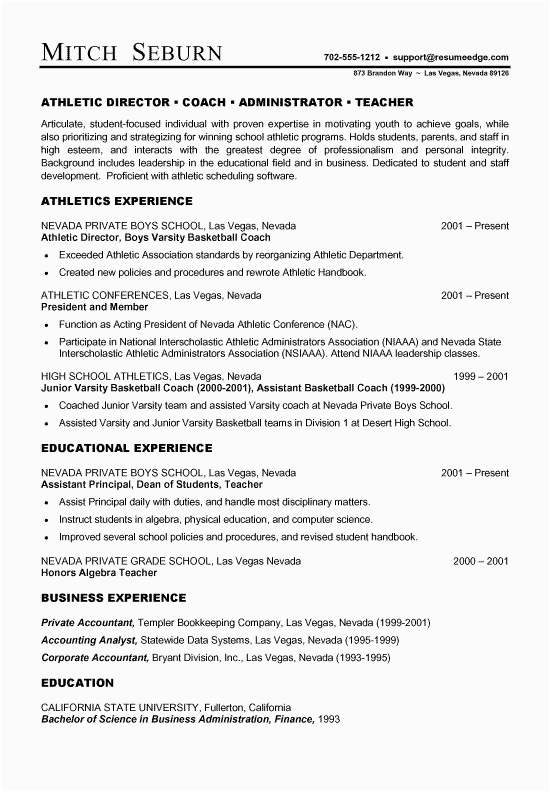 Sample Resume for College Coaching Position Coach Resume Example Sample