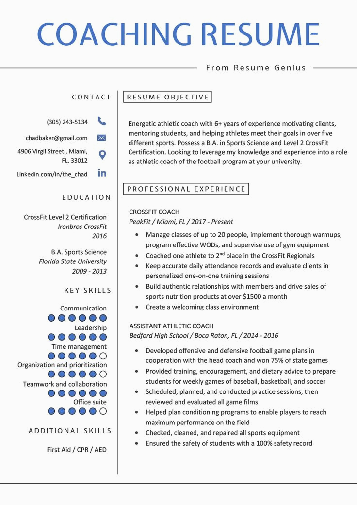 Sample Resume for College Coaching Position Coaching Resume Sample & Writing Tips Resume Genius In 2020